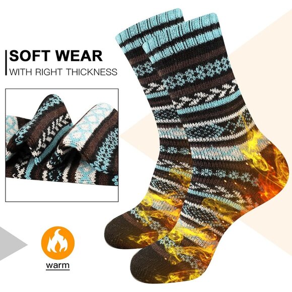 Men's Winter Wool Socks Thermal Warm Soft Crew Socks (5 Pairs) - Picture 3 of 7